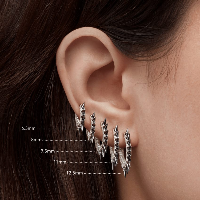 Black Moissanite Mohawk and Diamond Pavé Hoop Earring White Gold 12.5mm
