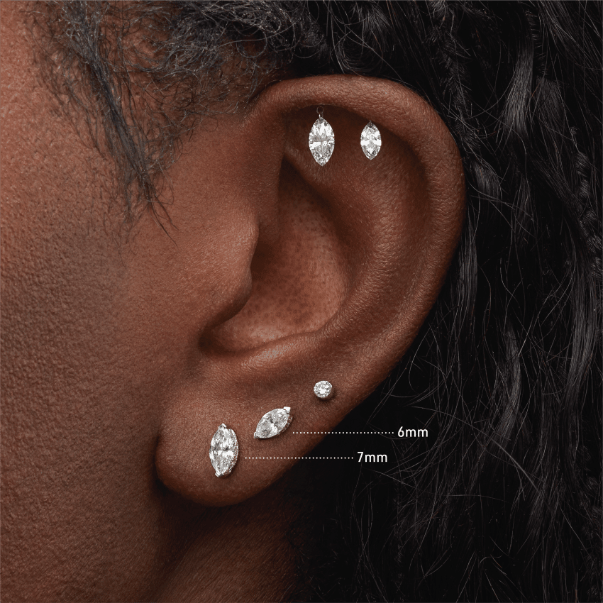 Marquise Diamond Threaded Stud Earring White Gold 6mm
