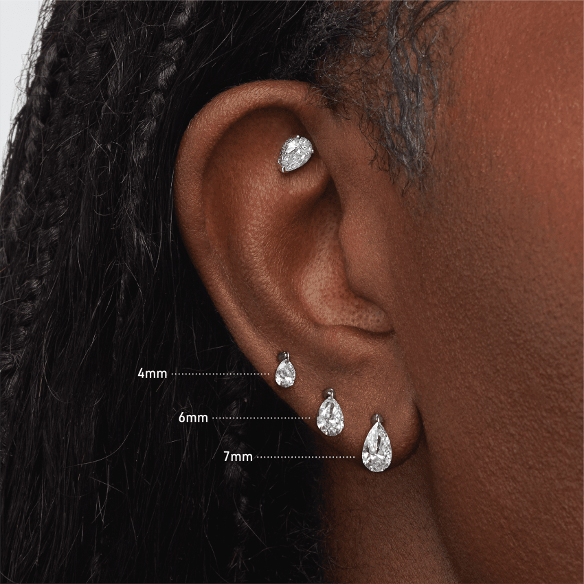 Floating Pear Diamond Charm Stud Earring Rose Gold 4mm MARIA TASH