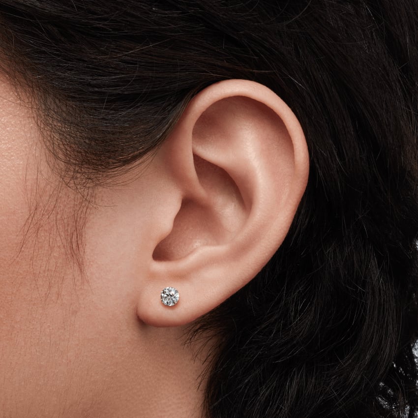 Invisible Diamond Threaded Stud Earring with Diamond Back White Gold 5mm