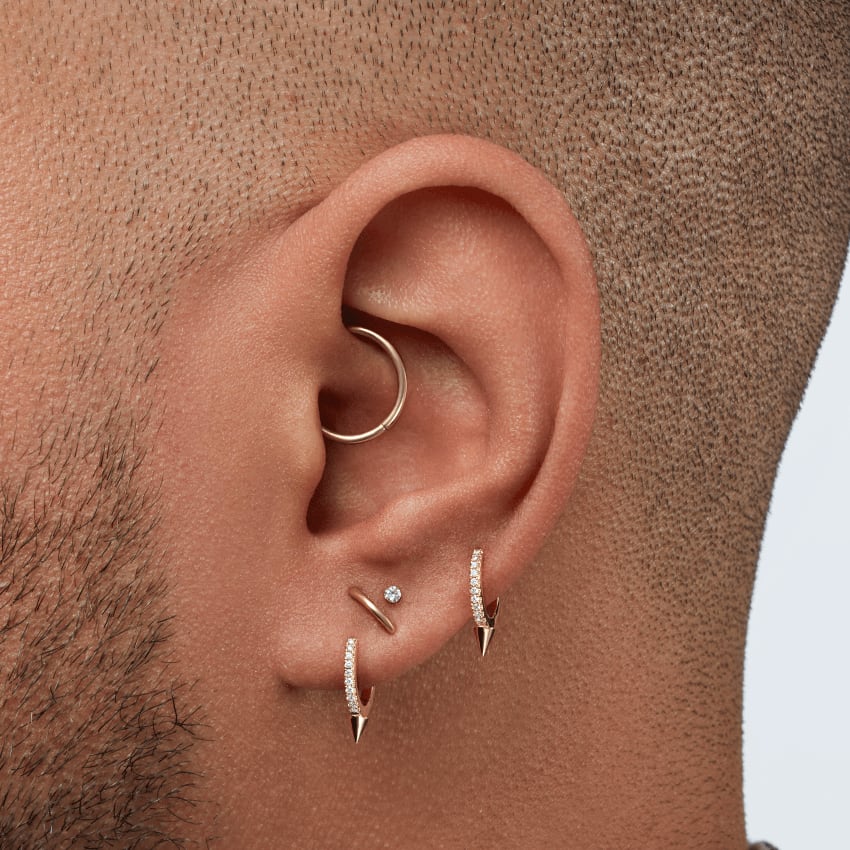 Single Short Spike Diamond Eternity Hoop Earring White Gold 8mm