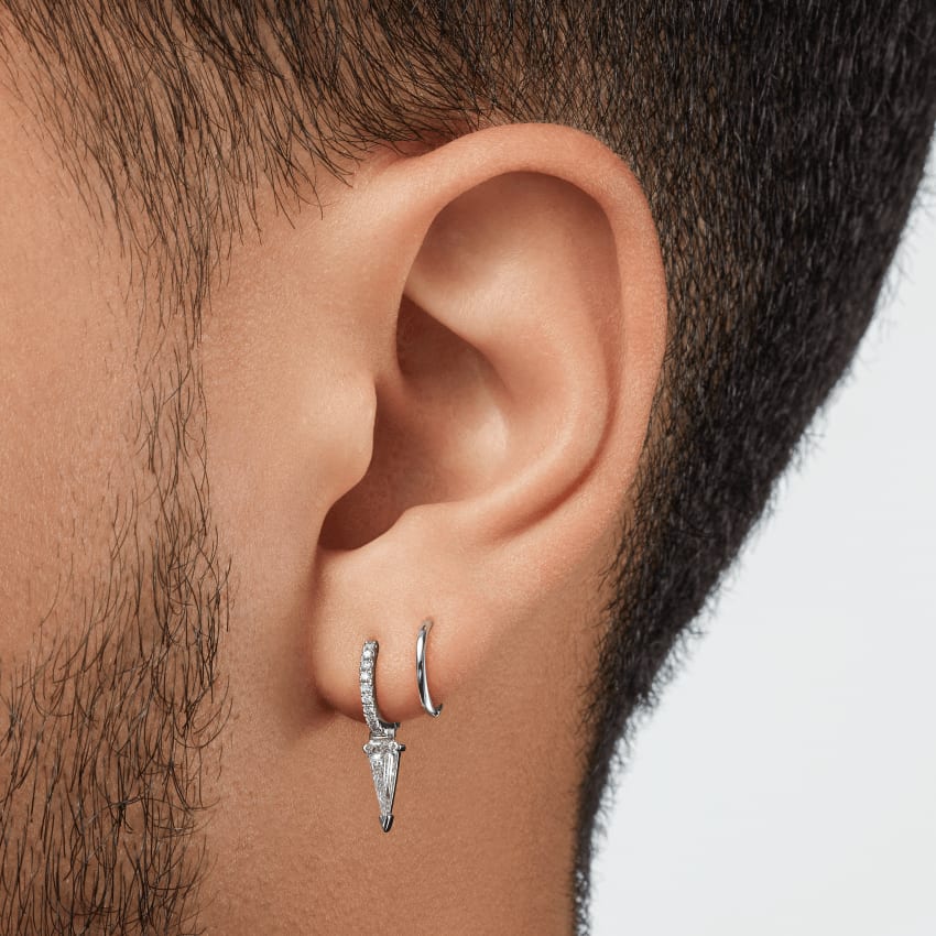 Silhouette Diamond Long Spike Eternity Hoop Earring White Gold 8mm