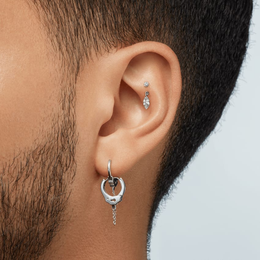 Handcuff Hoop Earring with Medium Chain Rose Gold 8mm MARIA TASH