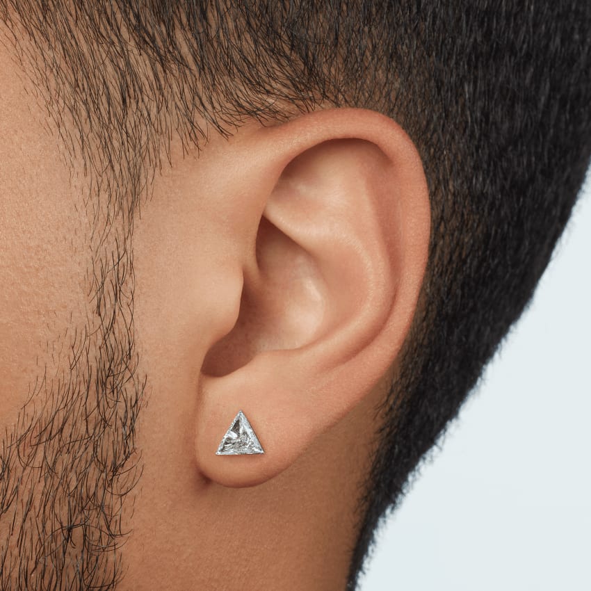 Invisible Set Triangle Diamond Stud Earring White Gold 8mm