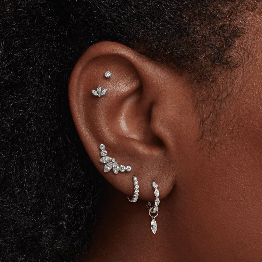 Invisible Set Diamond Lotus Garland Threaded Stud Earring Rose Gold