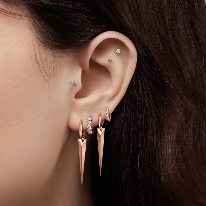 Invisible Set Diamond Eternity Hoop Earring Rose Gold 6.5mm