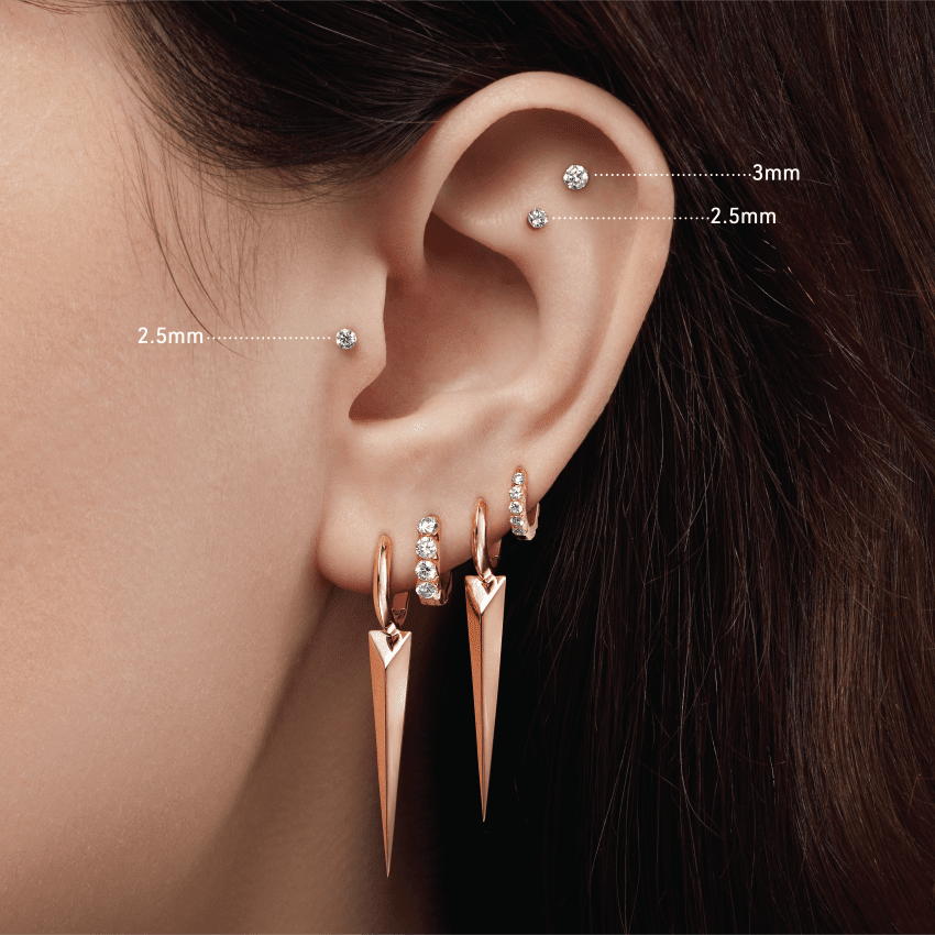 Invisible Set Diamond Threaded Stud Earring Rose Gold 2.5mm