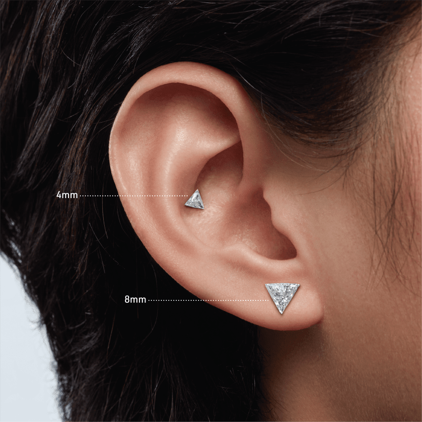 Invisible Set Triangle Diamond Stud Earring White Gold 4mm