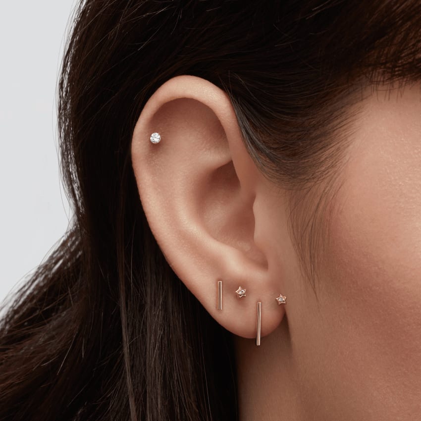 Diamond Solitaire Star Threaded Stud Earring Rose Gold 3mm