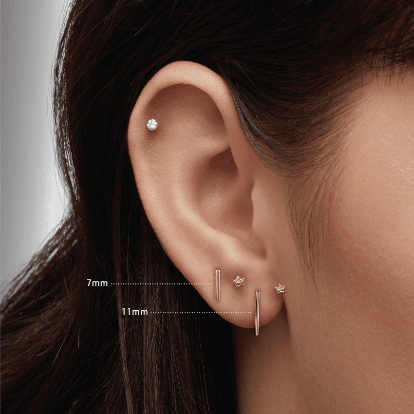 Polished Round Bar Stud Earring Rose Gold 7mm