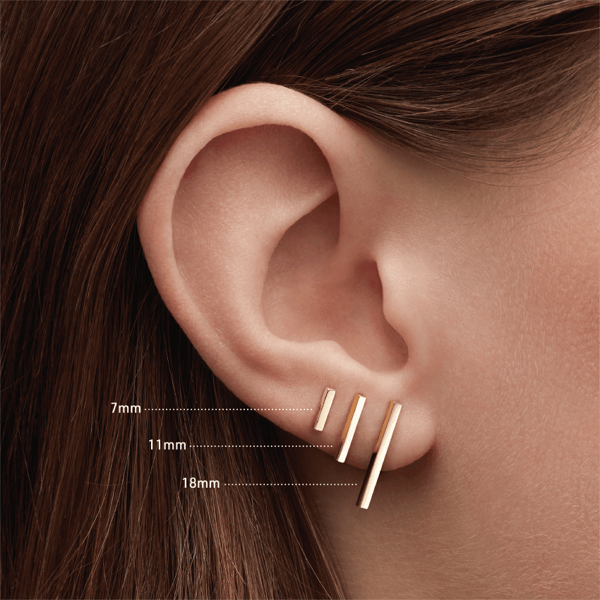 Polished Square Bar Threaded Stud Earring Rose Gold 7mm