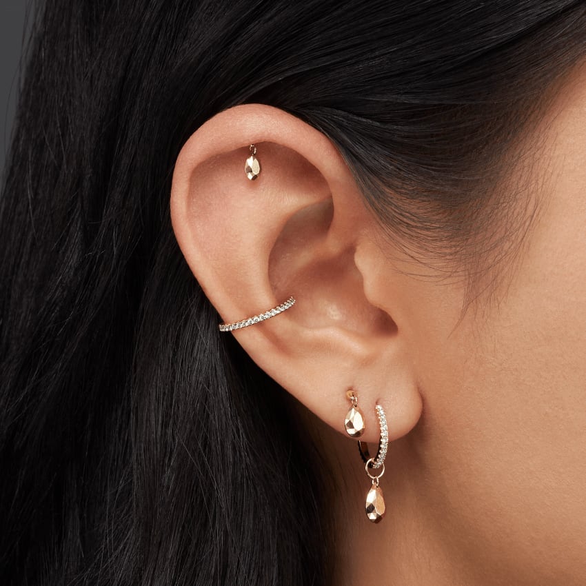 Faceted Gold Pear Charm Rose Gold 7.5mm