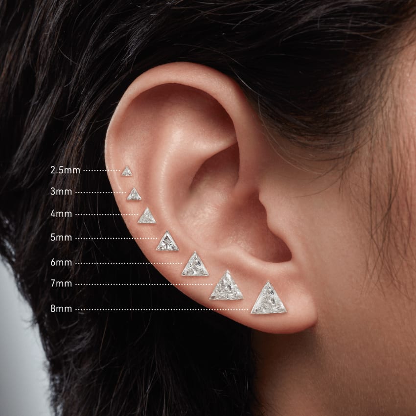 Invisible Set Triangle Diamond Threaded Stud Earring Rose Gold 2.5mm