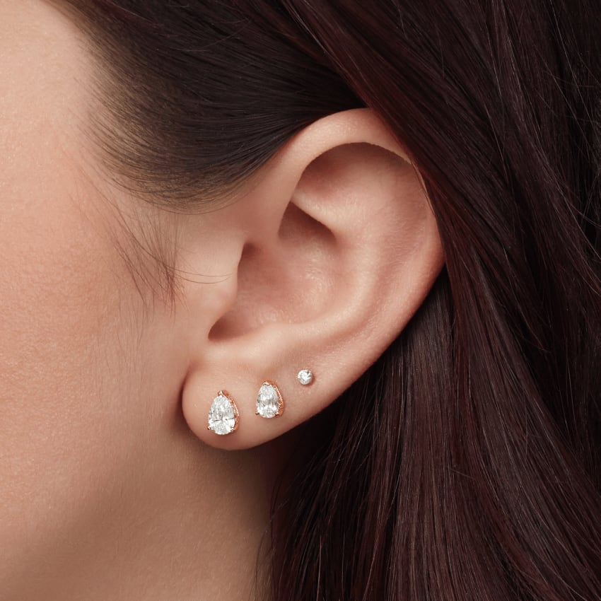 Diamond Pear Stud Earring Yellow Gold 6mm