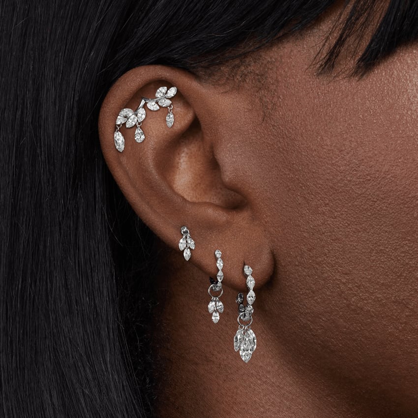 Floating Diamond Plume Threaded Charm Earring Yellow Gold 3.5mm