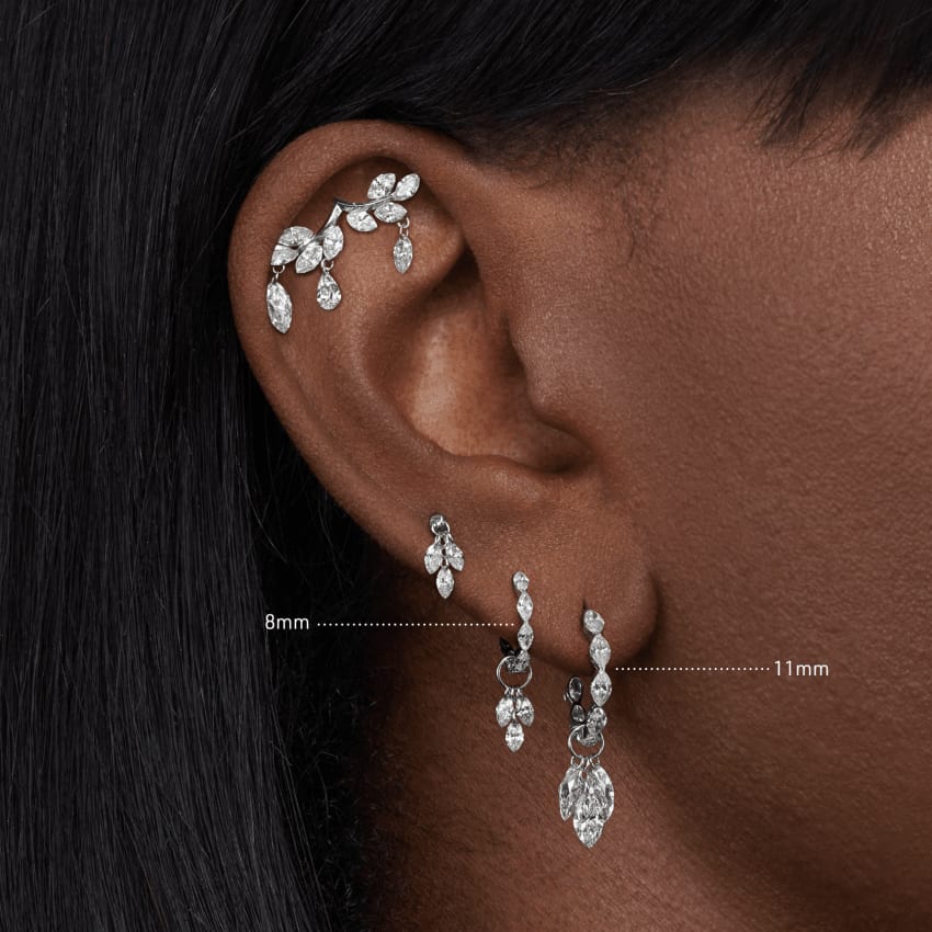 Invisible Set Diamond Marquise Eternity Hoop Earring White Gold 11mm
