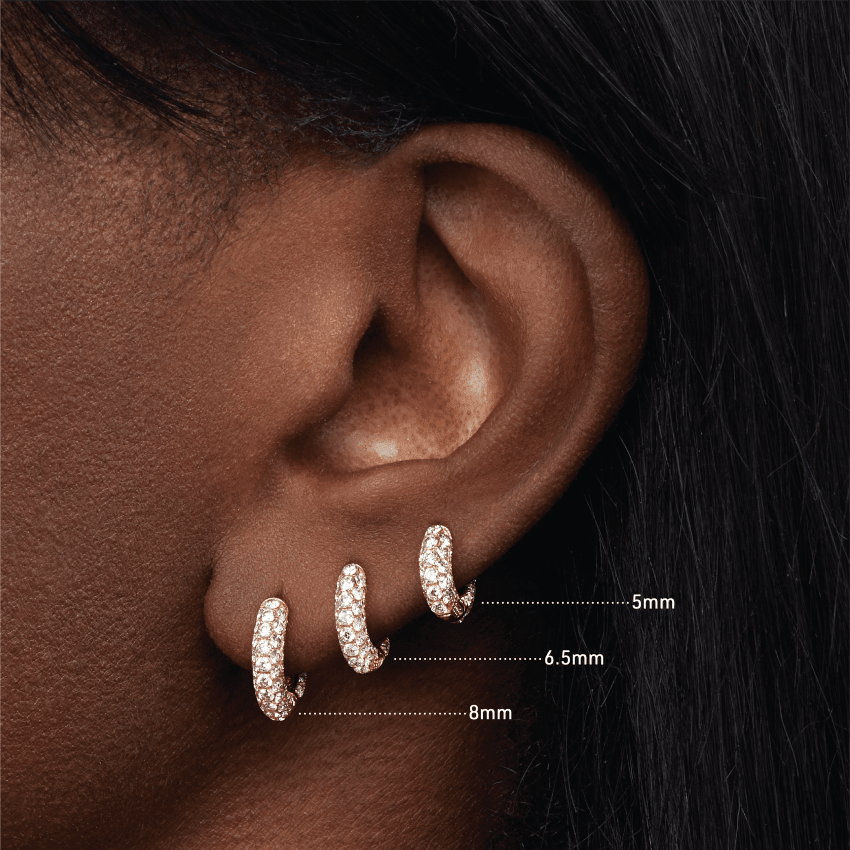 Invisible Set Diamond Three Row Pavé Hoop Earring Black Gold 5mm