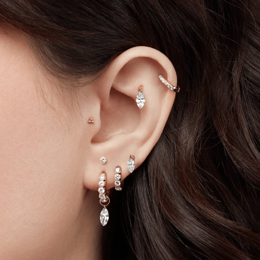 Invisible Set Diamond Eternity Hoop Earring Rose Gold 6.5mm
