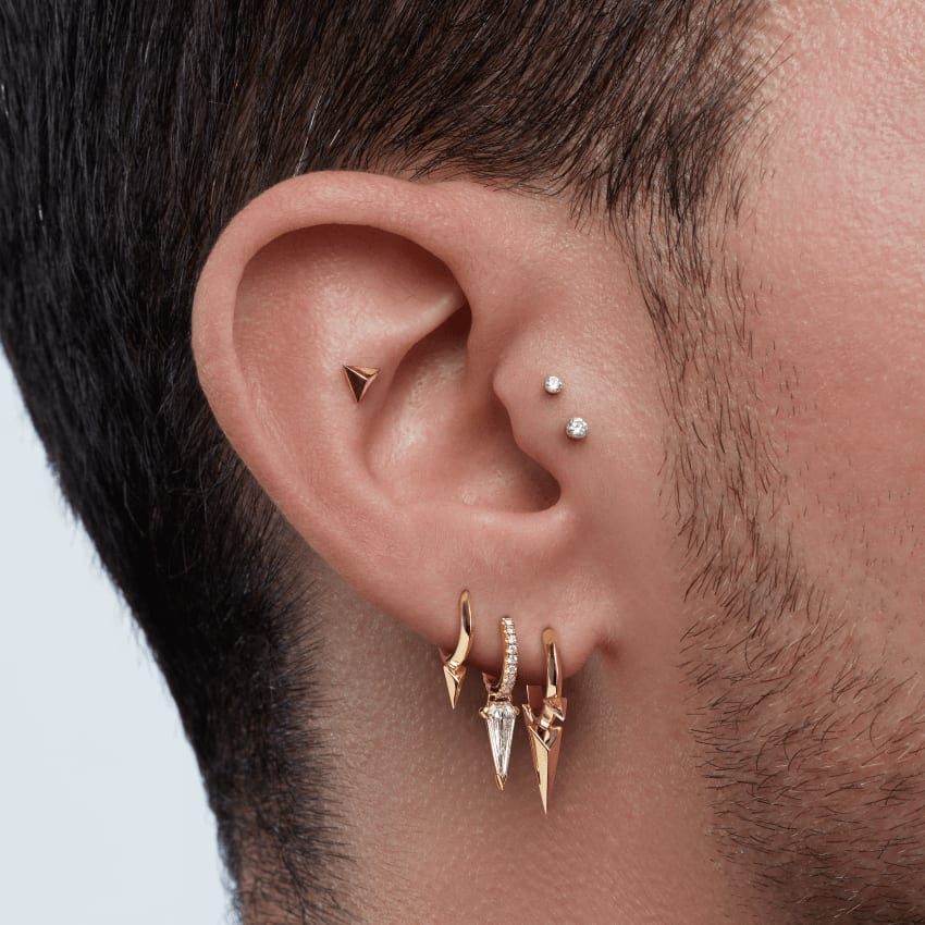 Silhouette Diamond Long Spike Eternity Hoop Earring White Gold 8mm