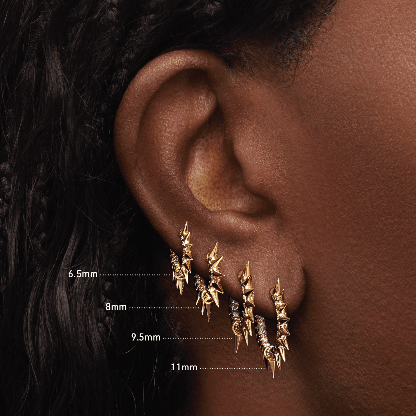 Metal Mohawk with Black and White Diamond Pavé Hoop Earring Rose Gold 11mm
