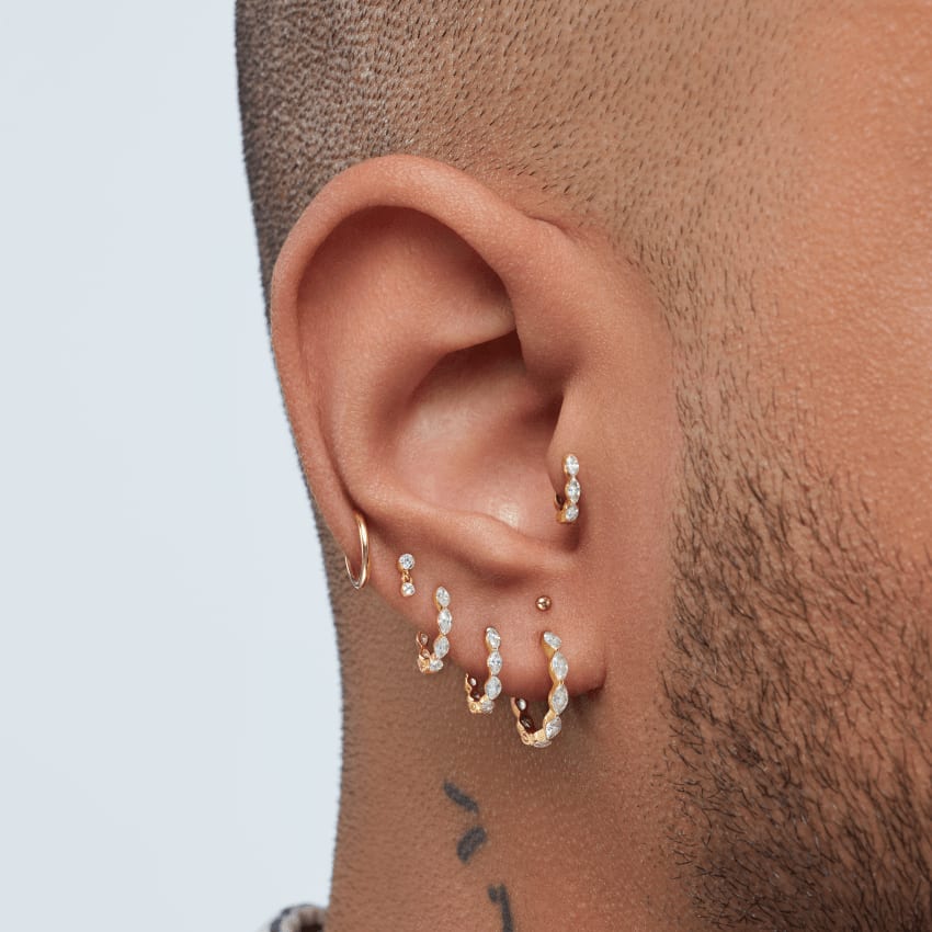 Invisible Set Diamond Dangle Threaded Stud Earring White Gold 2mm / 1.5mm