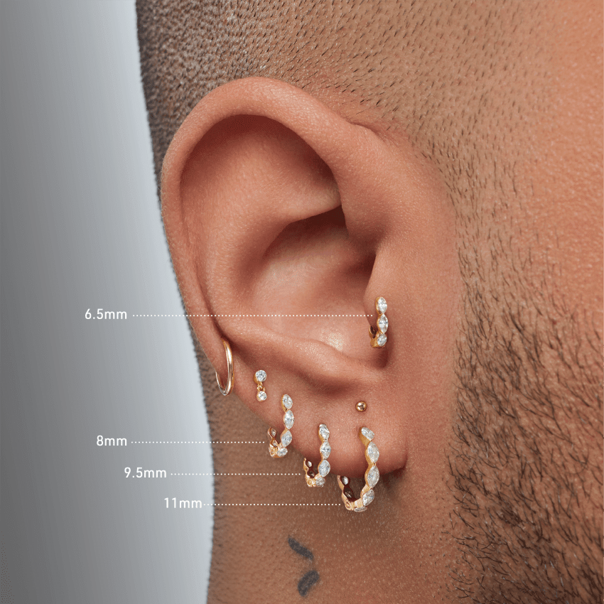 Invisible Set Diamond Marquise Eternity Hoop Earring Rose Gold 9.5mm