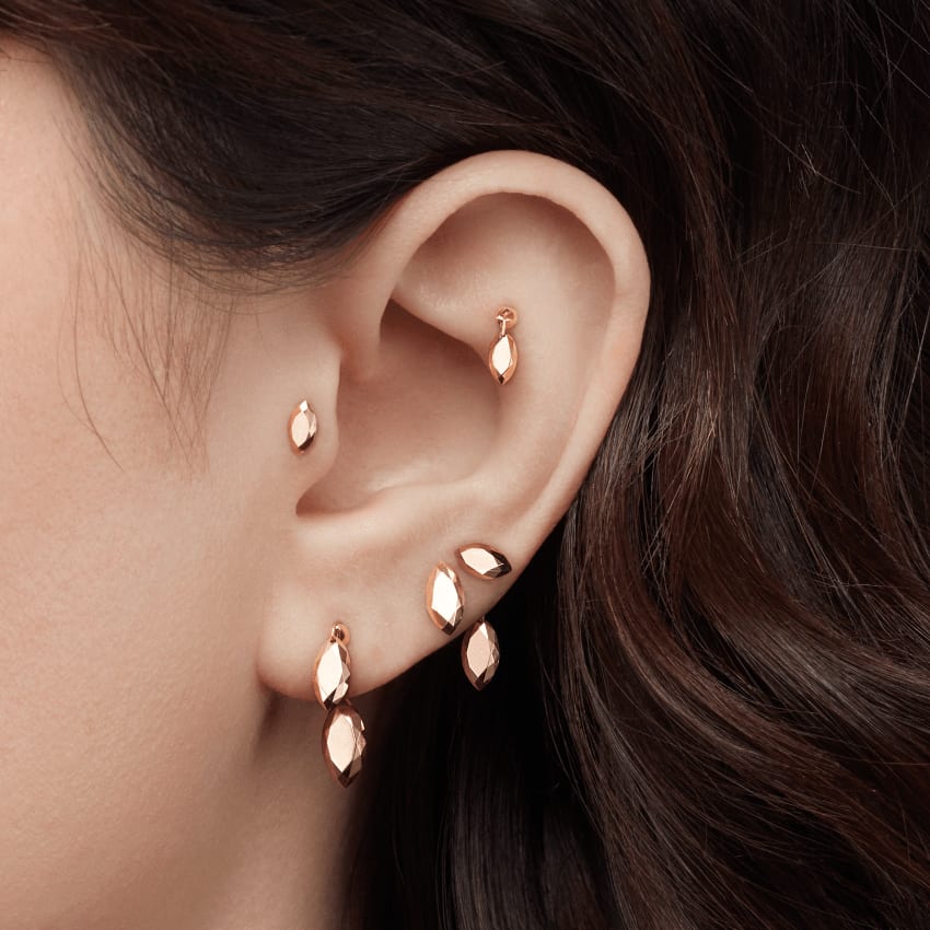Faceted Gold Marquise Threaded Charm Earring White Gold 7.5mm