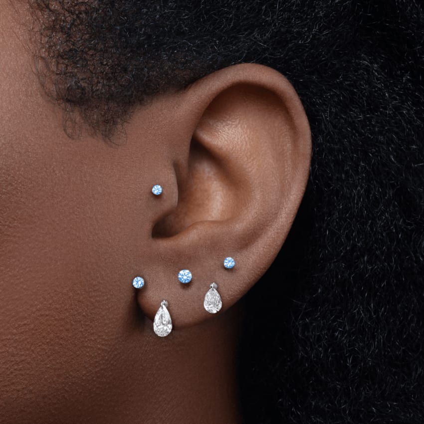 Invisible Set Light Blue Diamond Threaded Stud Earring White Gold 2.5mm