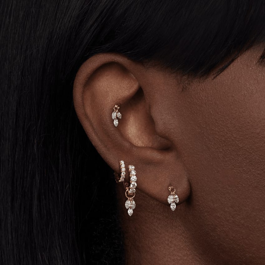 Invisible Set Diamond Eternity Hoop Earring Rose Gold 6.5mm