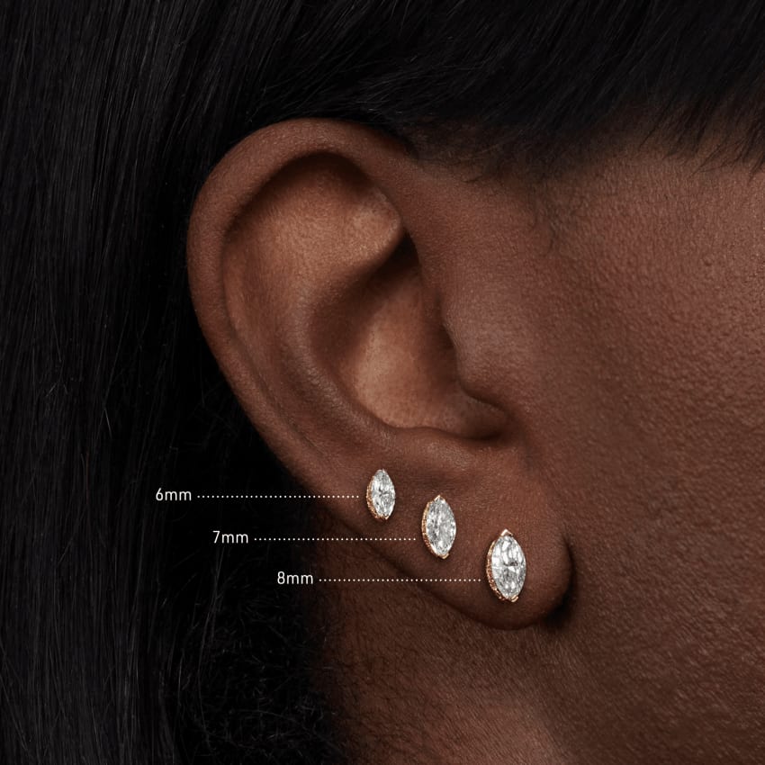 Marquise Diamond Threaded Stud Earring White Gold 6mm