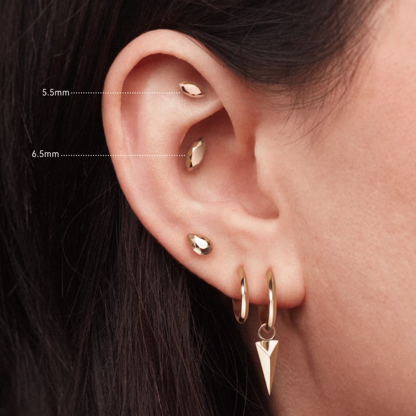 Faceted Gold Marquise Threaded Stud Earring White Gold 6.5mm