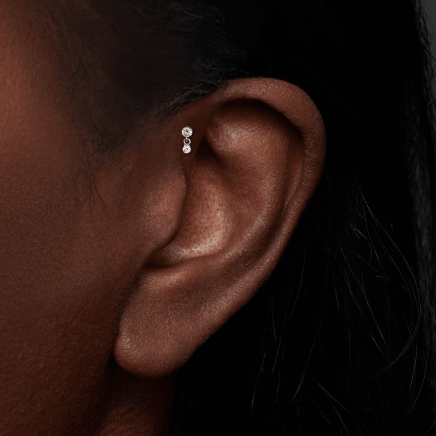 Invisible Set Diamond Dangle Threaded Stud Earring White Gold 2mm / 1.5mm