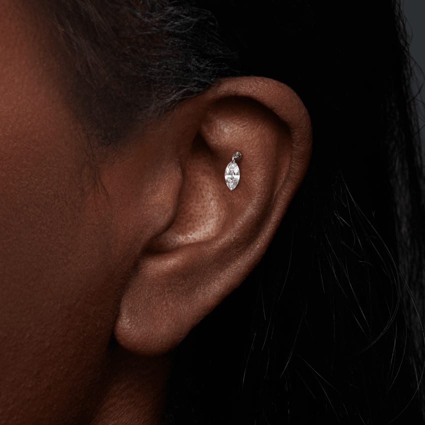 Floating Marquise Diamond Charm Threaded Stud Earring Rose Gold 7mm