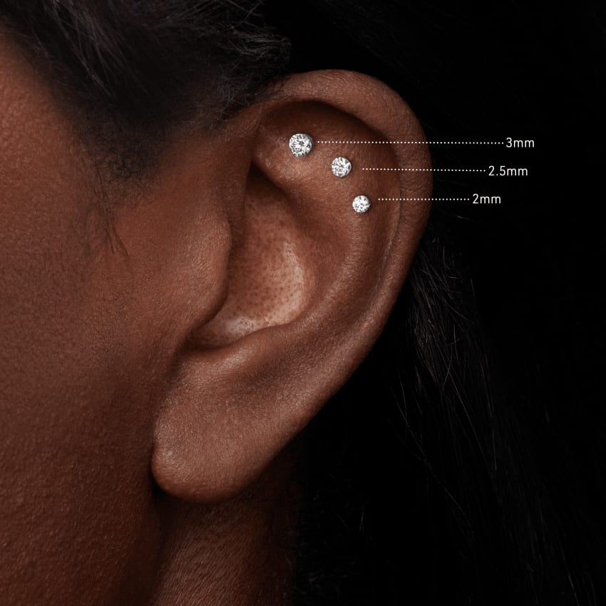 Invisible Set Diamond Threaded Stud Earring White Gold 2mm