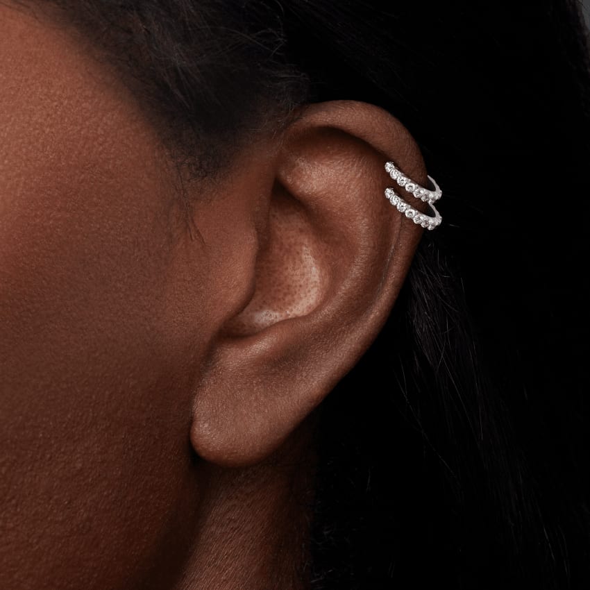 Invisible Set Diamond Eternity Hoop Earring Yellow Gold 8mm