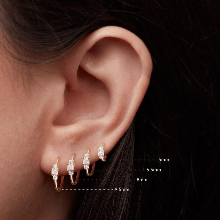 2mm Diamond Princess Hoop Earring Yellow Gold 8mm
