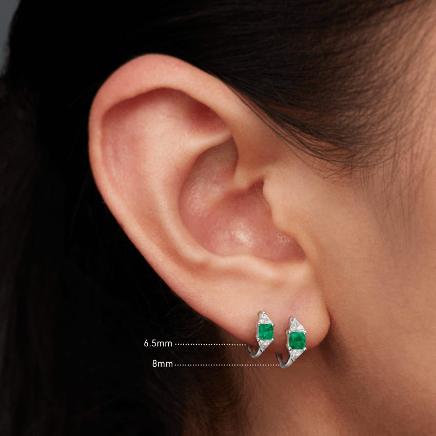 3mm Emerald and Diamond Princess Triangle Hoop (Non Rotating) Yellow Gold 6.5mm