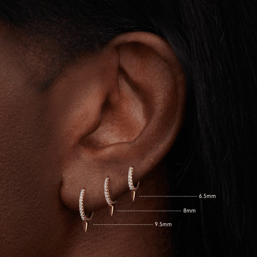Single Short Spike Diamond Eternity Hoop Earring Rose Gold 8mm