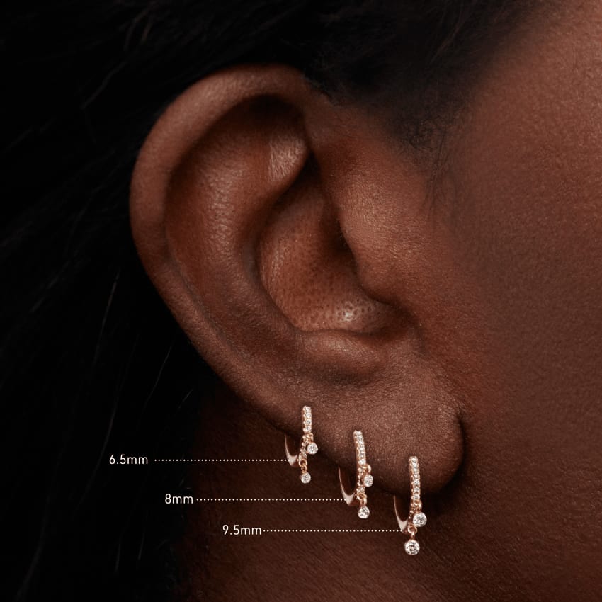 Diamond Eternity Double Dangle Hoop Earring Rose Gold 8mm