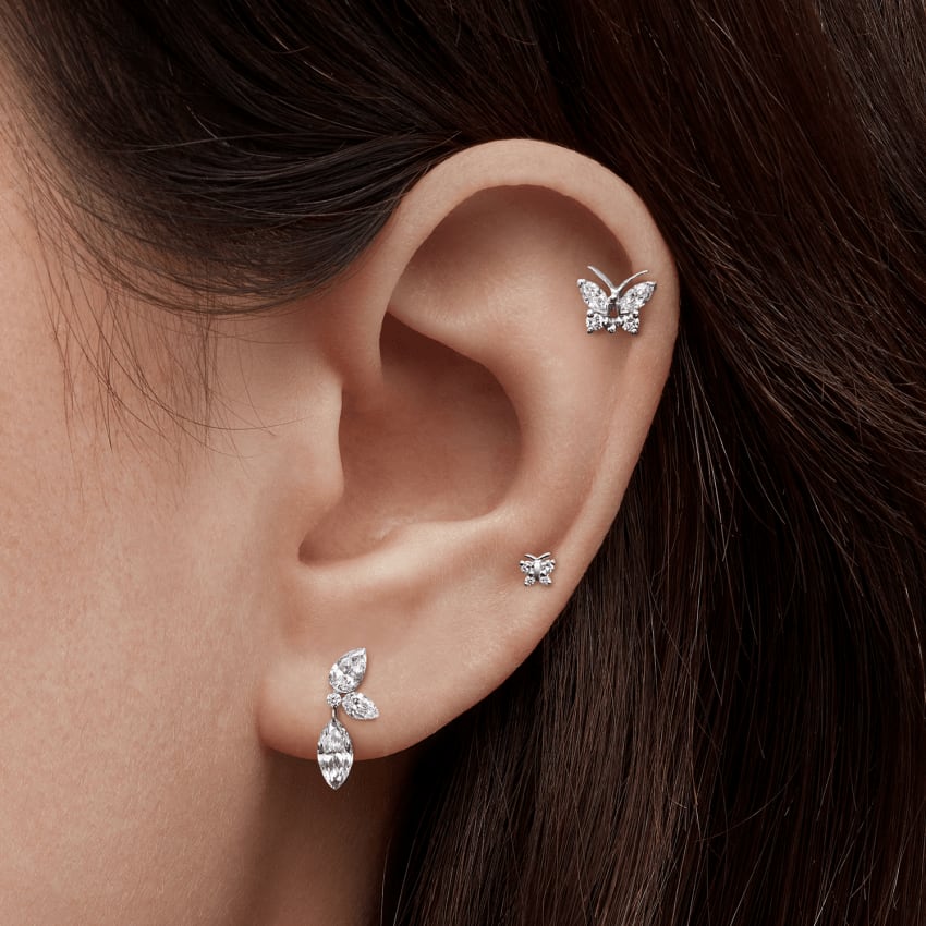 Diamond Marquise Butterfly Threaded Stud Earring Rose Gold