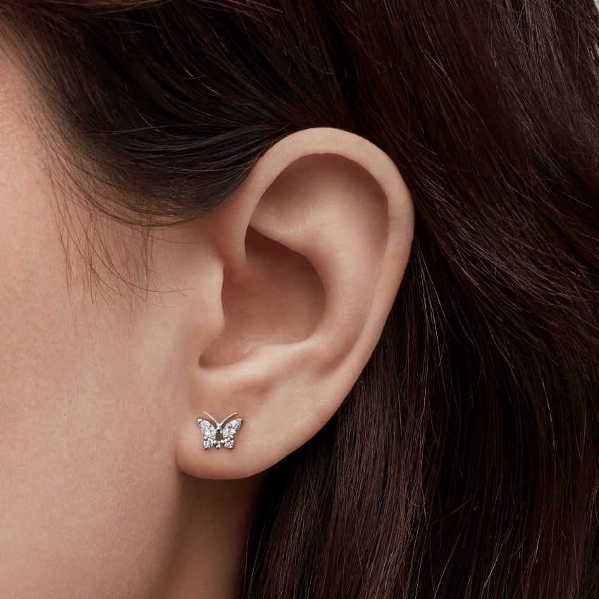 Diamond Marquise Butterfly Threaded Stud Earring White Gold