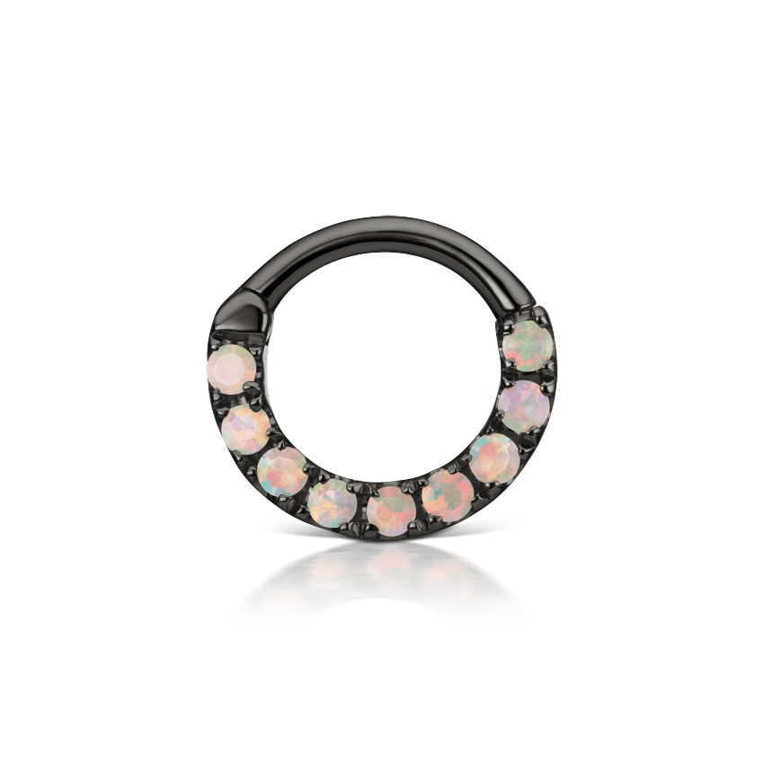 Opal Horizontal Eternity Hoop Earring Black Gold 6.5mm 16 Gauge = 1.3mm