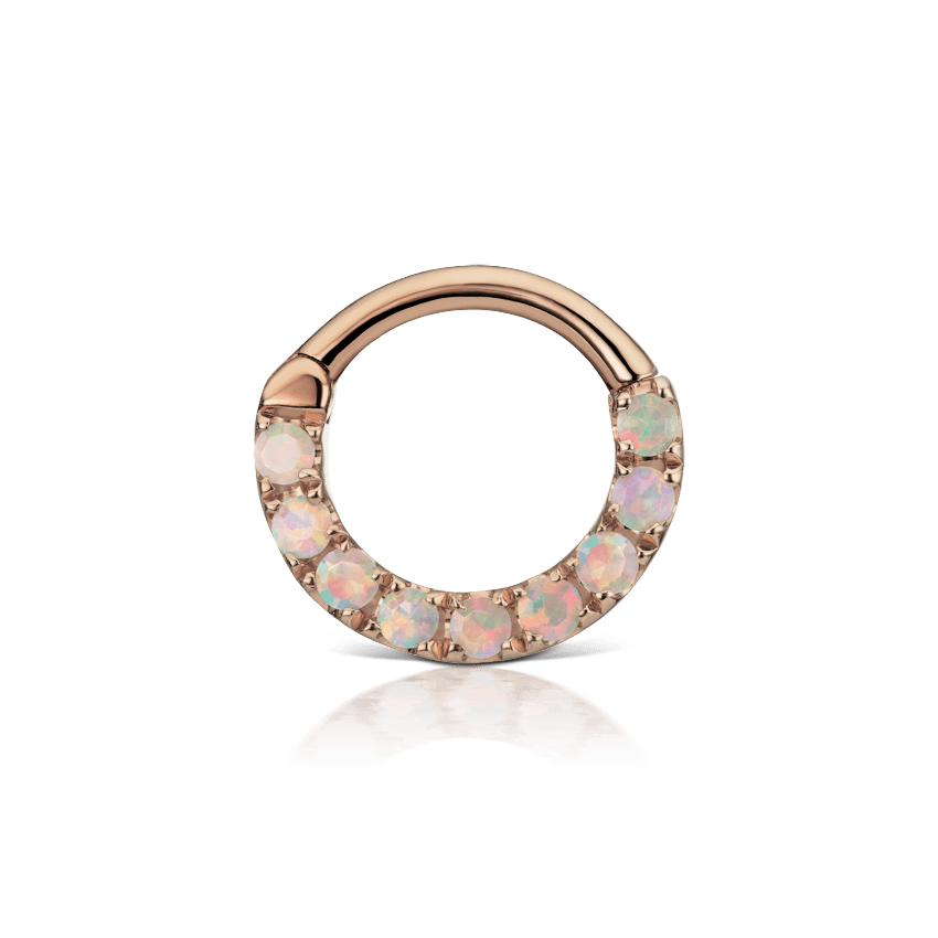 Opal Horizontal Eternity Hoop Earring Rose Gold 6.5mm 16 Gauge = 1.3mm