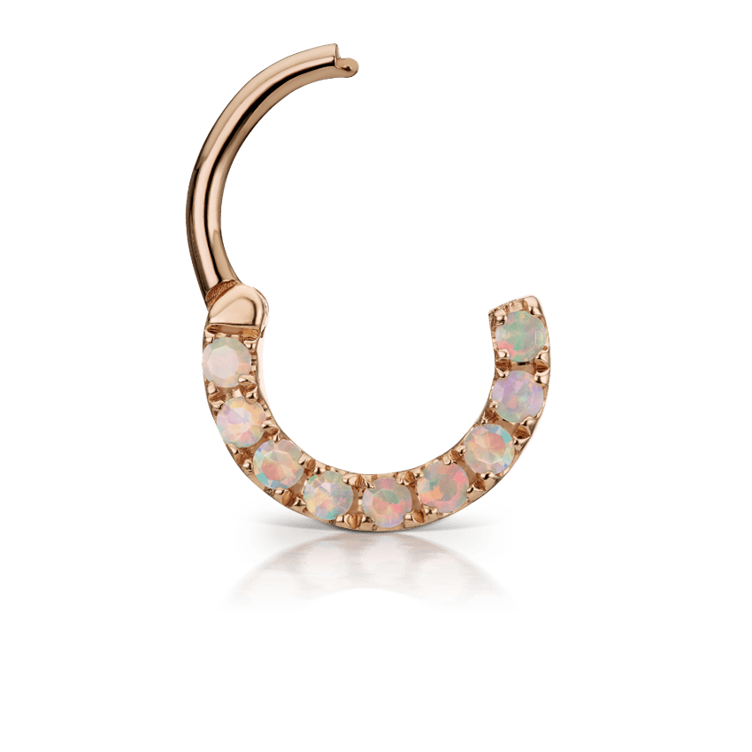 Opal Horizontal Eternity Hoop Earring Rose Gold 6.5mm 16 Gauge = 1.3mm