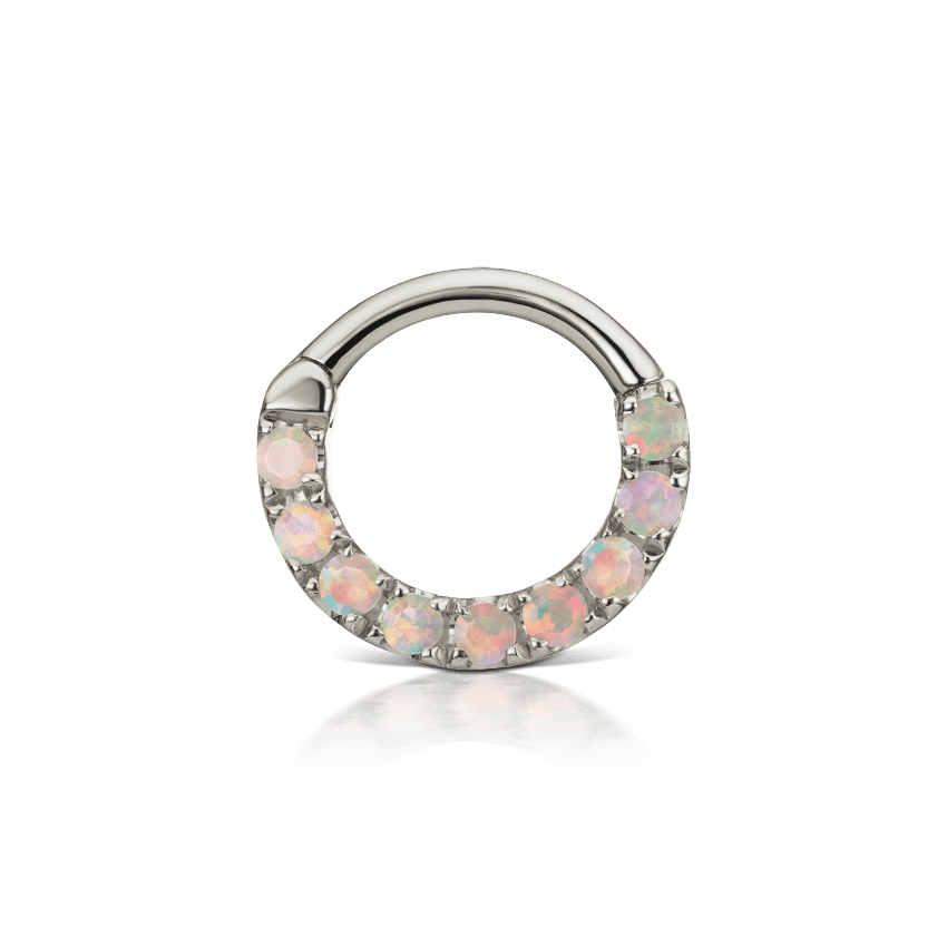 Opal Horizontal Eternity Hoop Earring White Gold 6.5mm 16 Gauge = 1.3mm