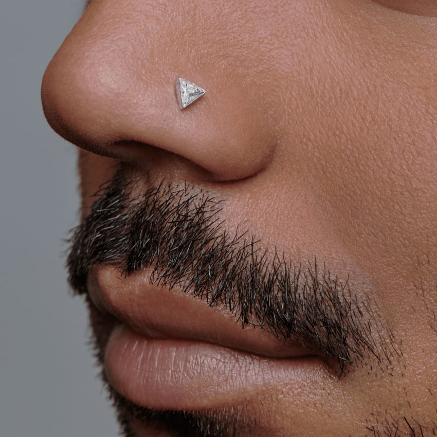 Invisible Set Triangle Diamond Threaded Stud Earring White Gold 5mm