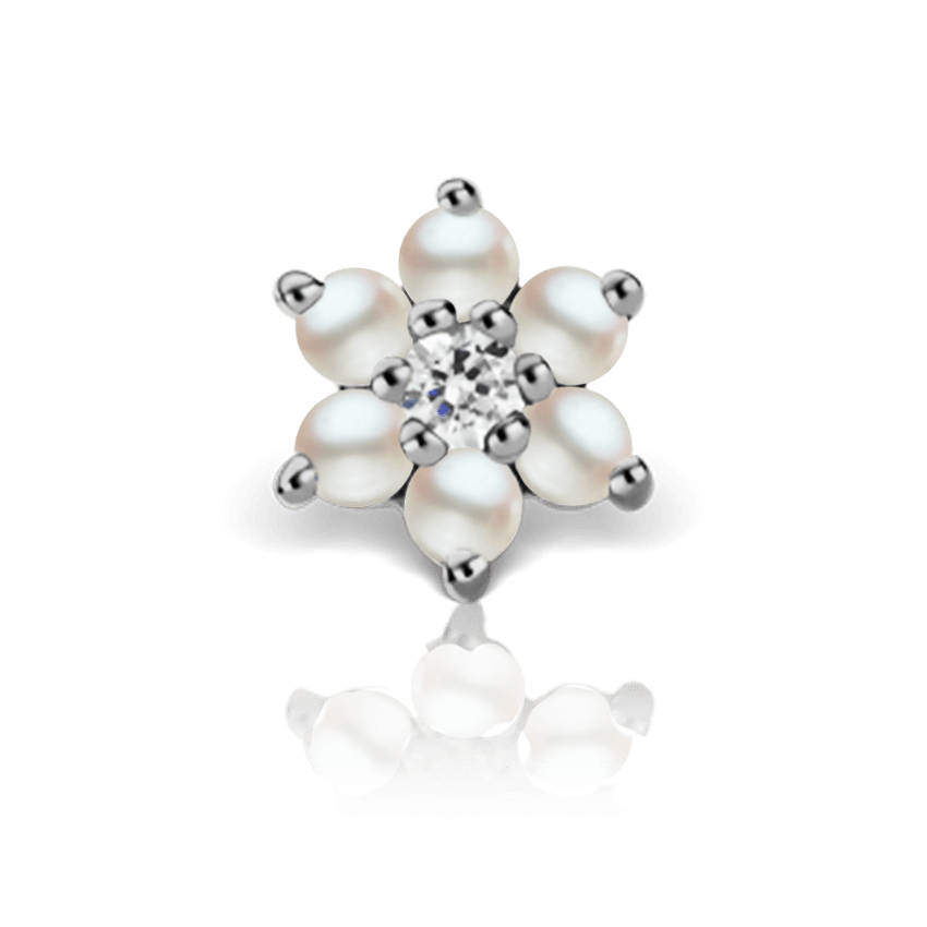 Pearl and Diamond Flower Stud Earring White Gold 7mm