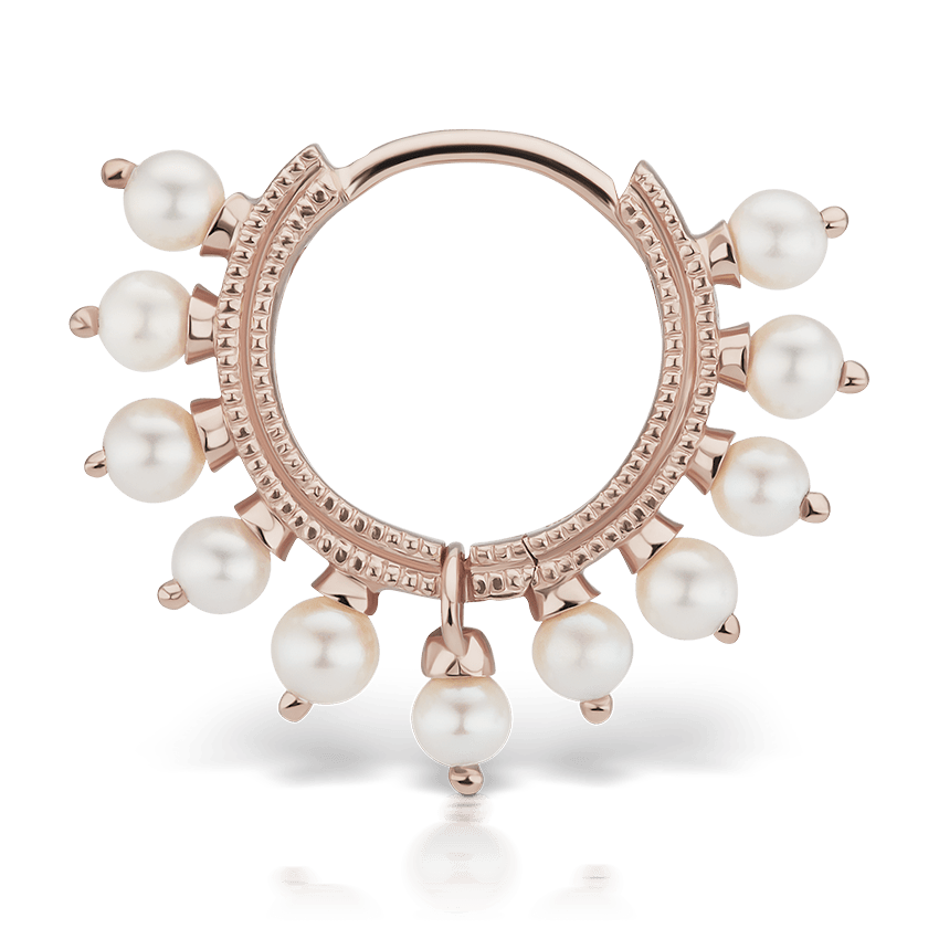 Pearl Coronet Hoop Earring Rose Gold 8mm