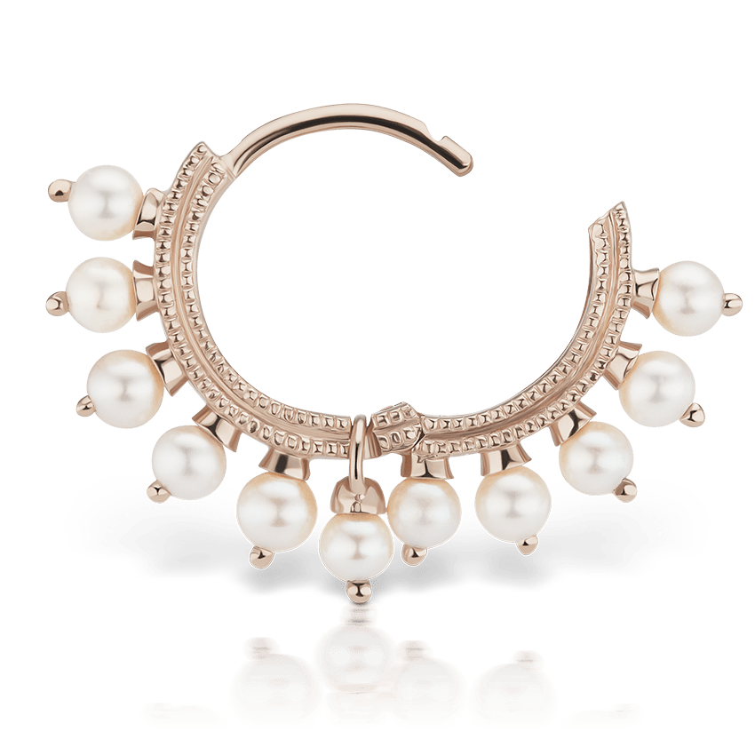 Pearl Coronet Hoop Earring Rose Gold 8mm