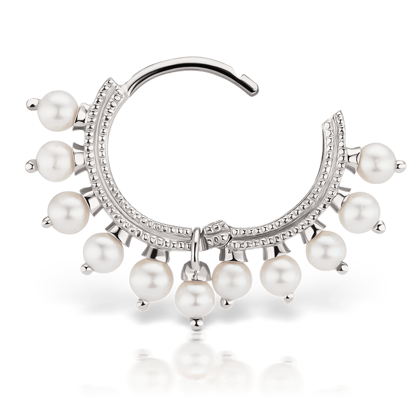 Pearl Coronet Hoop Earring White Gold 8mm